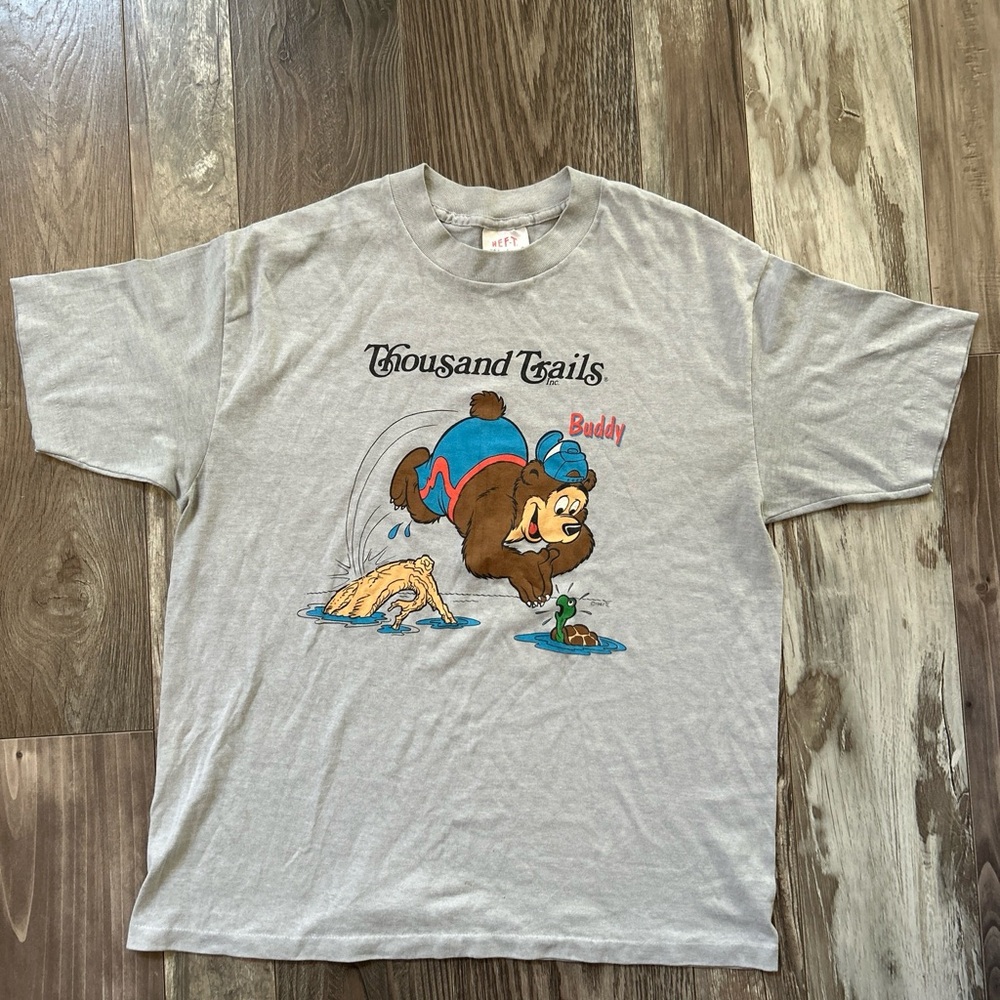 Vintage Camping T Shirt Thousand Trails Bear Buddy Adult Large 1987